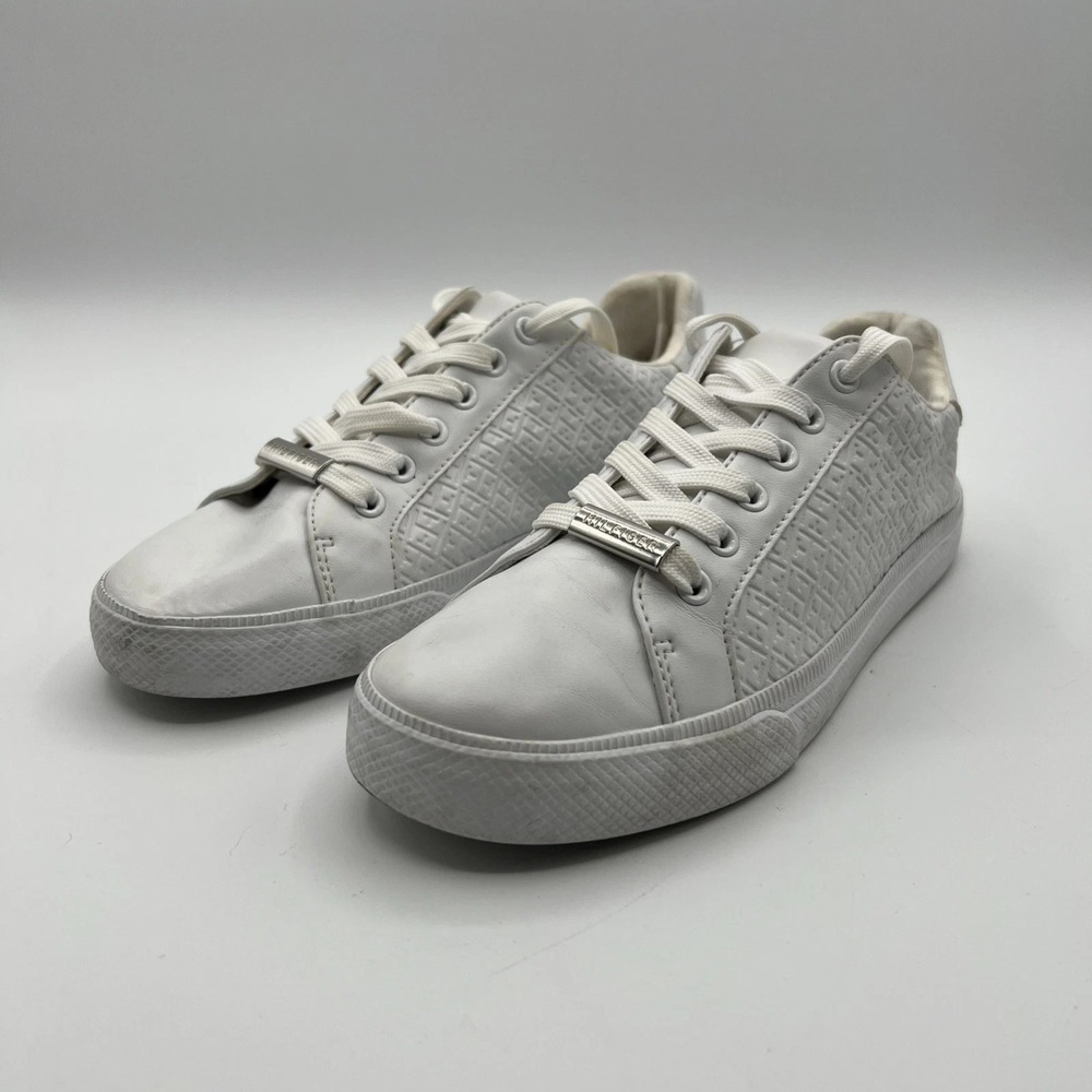 Tommy Hilfiger Womens Sneakers 6.5 White Red Low Top Lace Up Logo Canvas